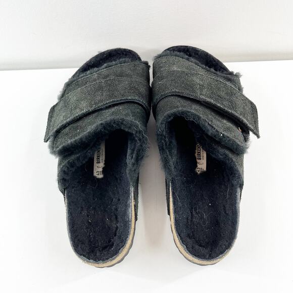 Birkenstock Kyoto Shearling Suede Leather Slide Sandals Black 43 / W M10 - Picture 4 of 9